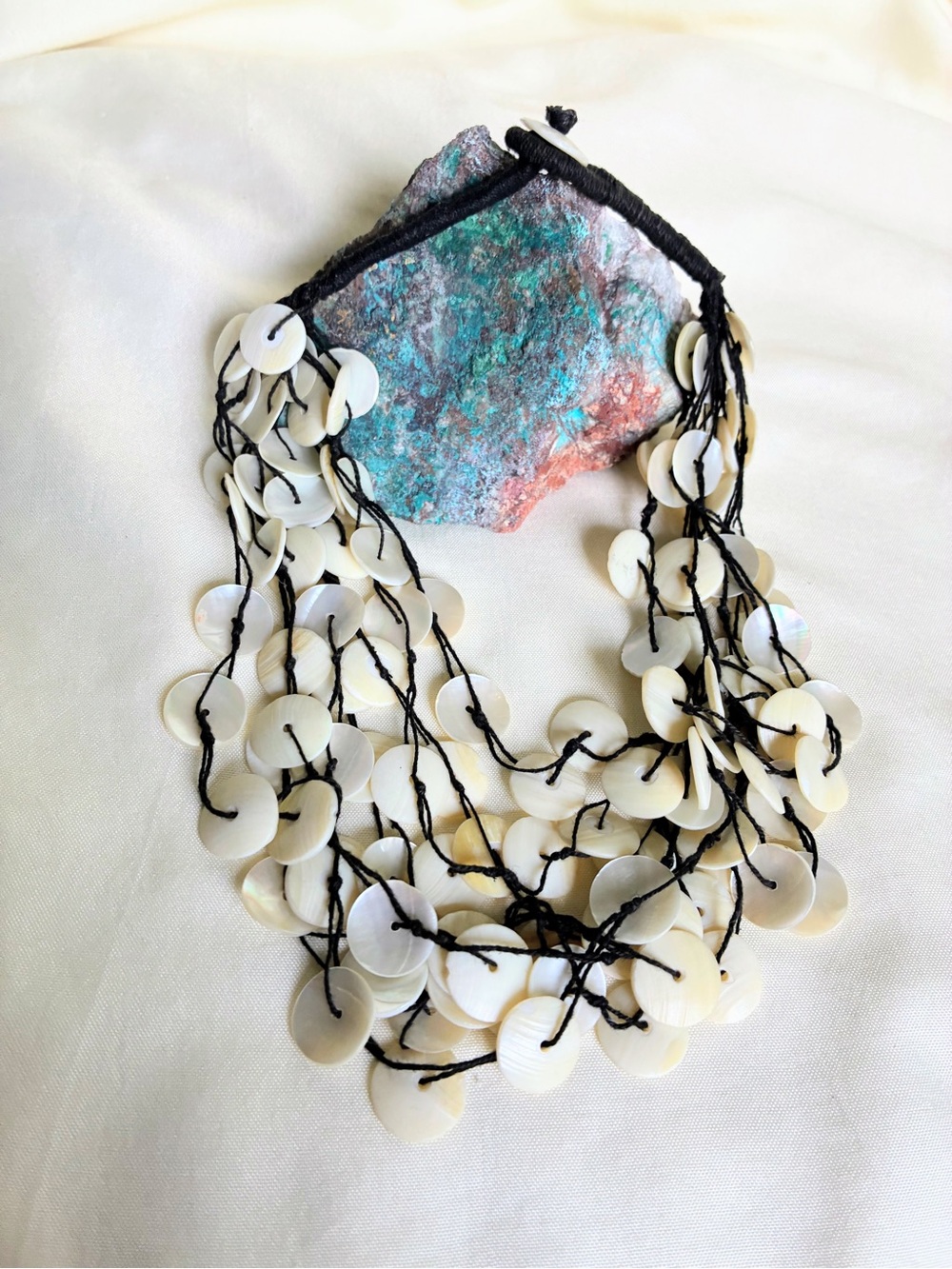 Mother of Pearl shell necklace with black thread cord #boho #festival #beachy
